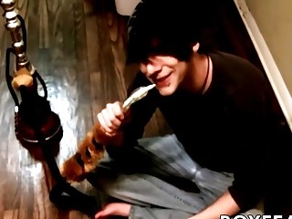 Emo twink blows big cock POV for cum