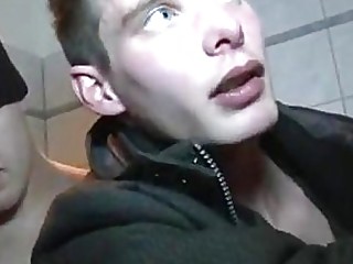 Amateur euro boys fucking and eating cum in a public bathroom